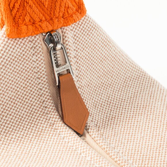 Hermes Bride-a-Brac Small Model Natural Canvas & Orange Chevron Strap Case - Picture 10 of 14